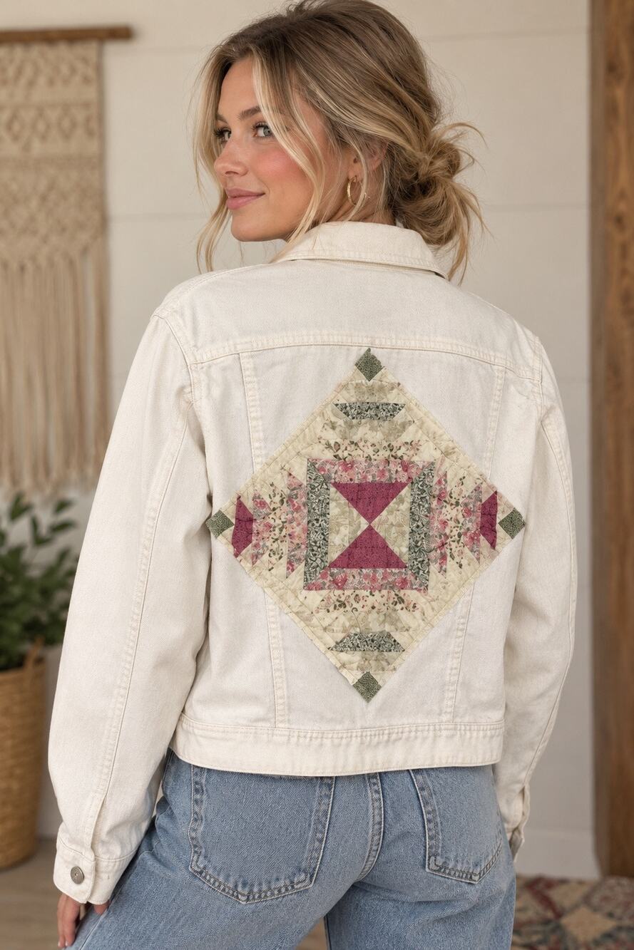 Upcycled Quilt Denim Jean Jacket size L
